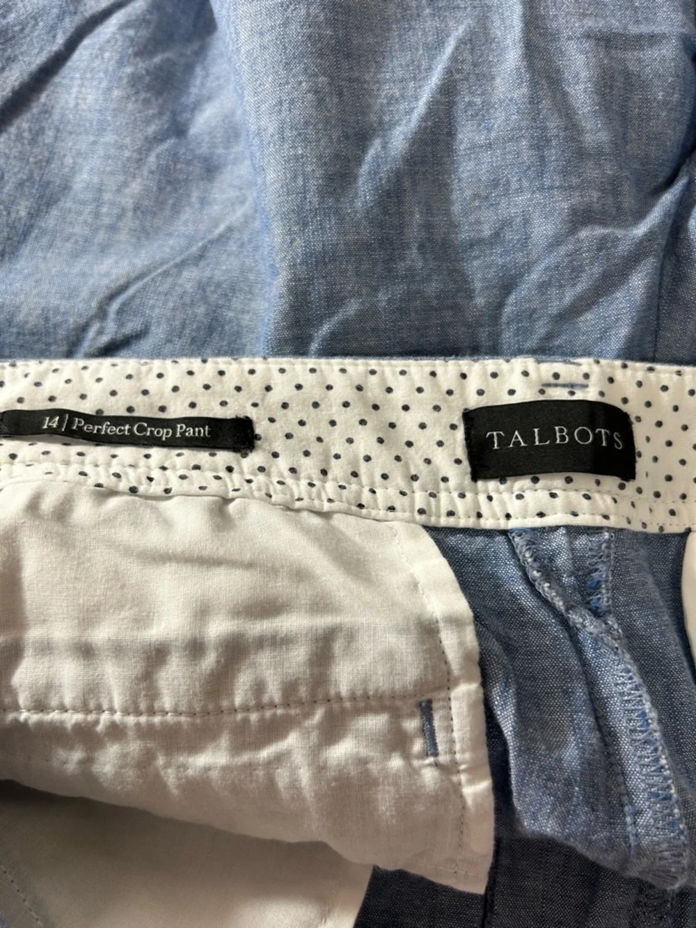 Talbots Women's Perfect Cropped Pant Chambray Light Blue Size 14 Spring Summer